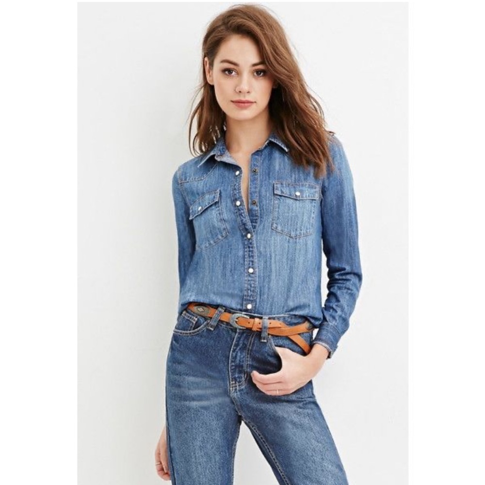 Jean Button Up Collared Shirt